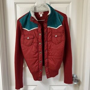 Mossimo Supply Co. Red and Teal Jacket with Sherpa Collar